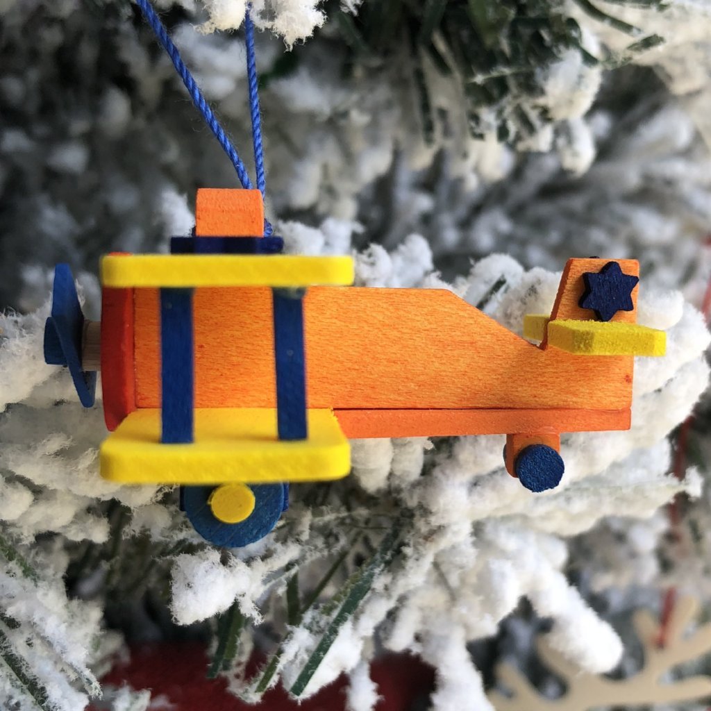Mini Airplane (Orange with Yellow Wings) - Christmas tree decoration